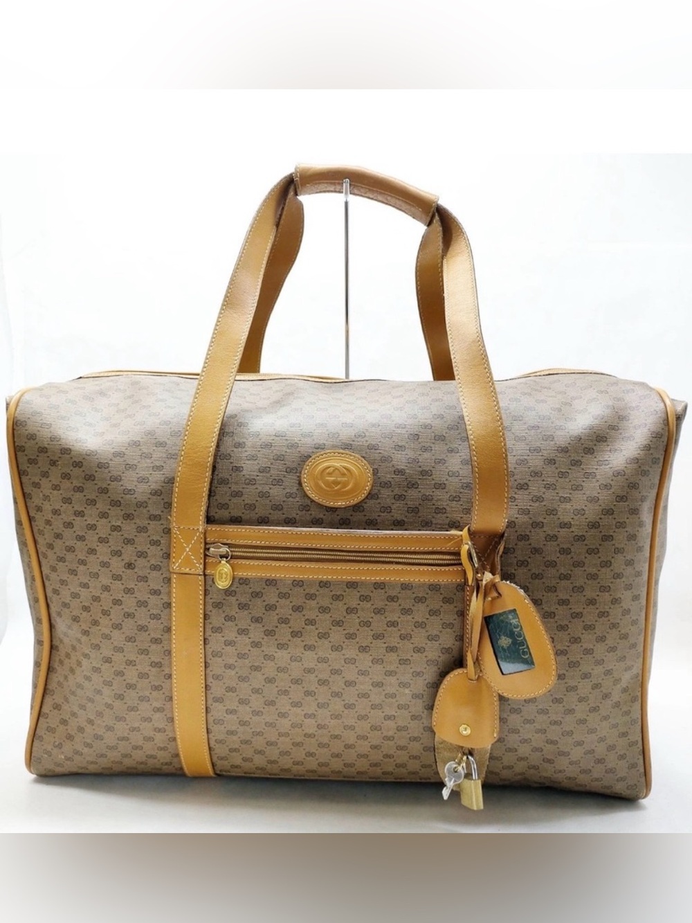 Vintage Gucci Micro GG Boston Bag Tan Brown PVC Duffel Bag Weekender